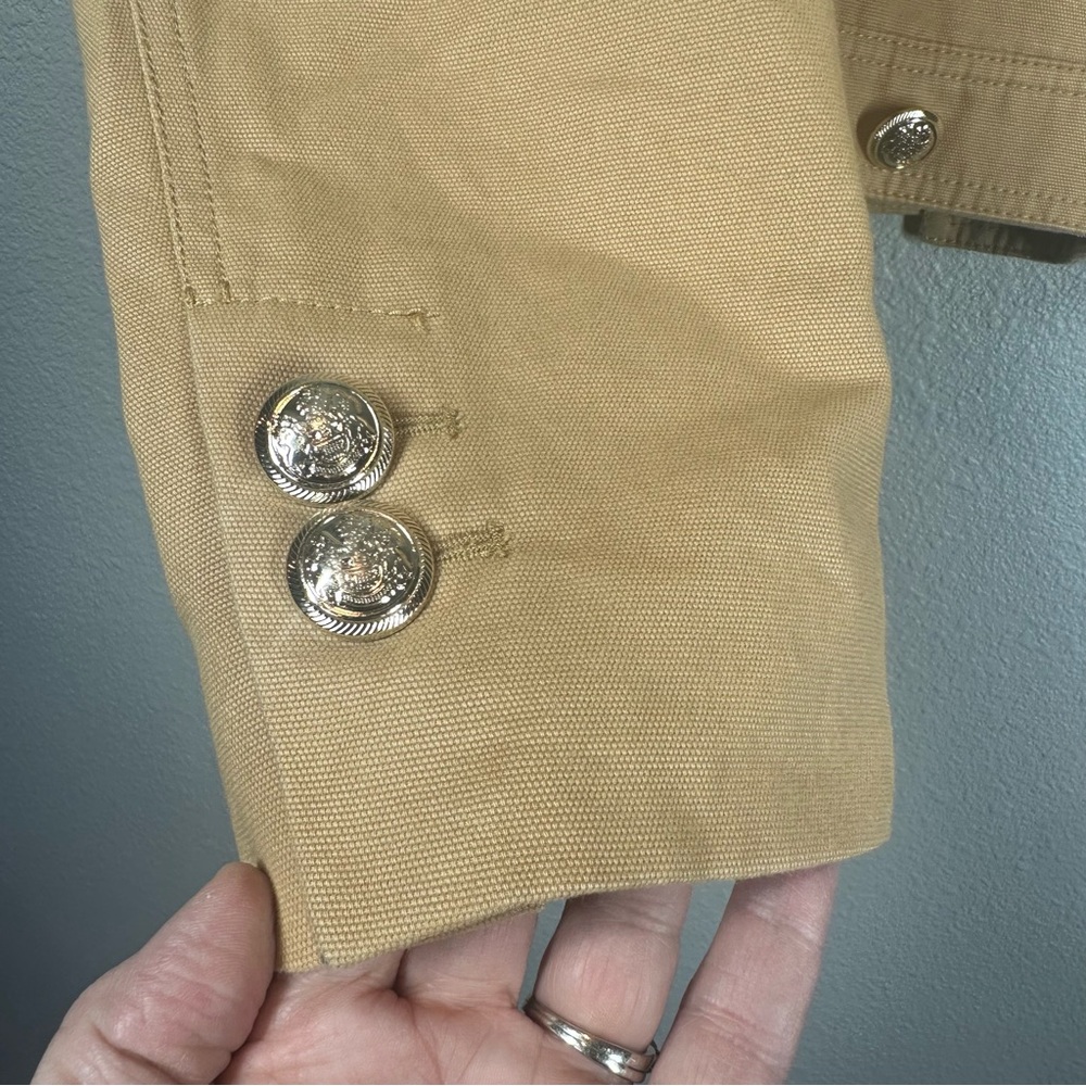 ZARA Women's Medium Tan Double Breasted Cropped Jacket Gold Buttons - Picture 7 of 12